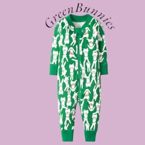 Hanna Andersson Cute Green Bunnies Zip Sleeper In Organic Cotton 0-18M NWOT